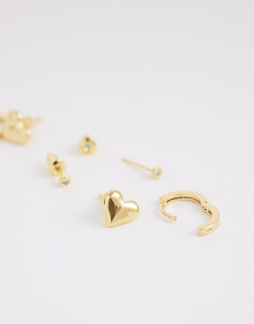 Orelia – Creoler med 18karat guldplätering, -pack med smält design och hjärta, 2 av 4