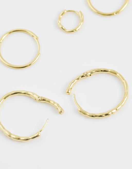 Orelia – Creoler med blandade texturer och 18 karat guldplätering, 3-pack, 4 av 4