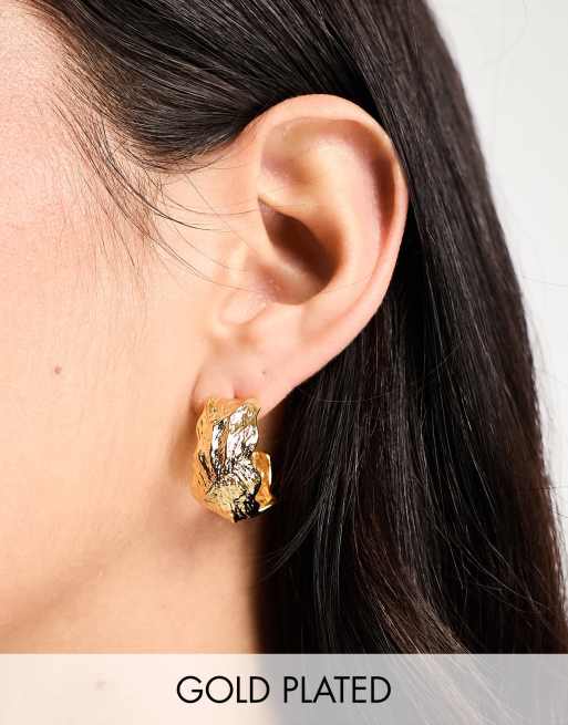 Orelia - Créoles avec feuille martelée en plaqué or 18 carats