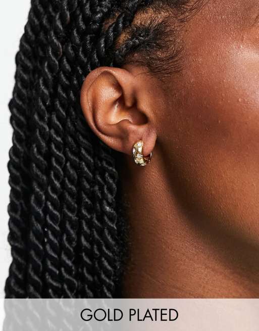Orelia - Créoles chunky en plaqué or 18 carats avec étoiles en cristaux