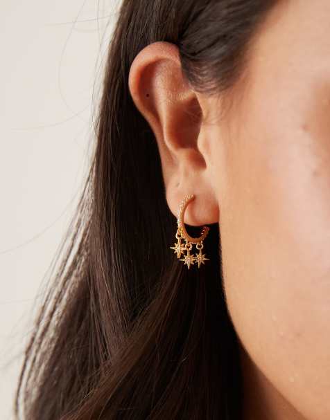 Orelia - Créoles en plaqué or avec pendants étoile à strass - view 1