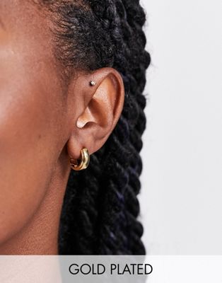 Orelia chunky ridge hoops earring in gold plate - ASOS Price Checker