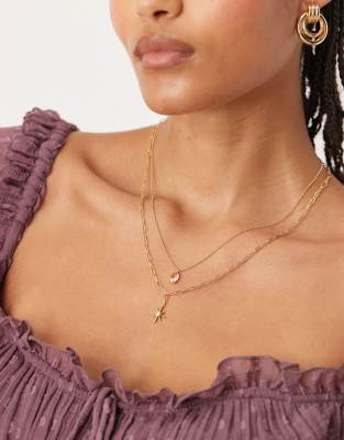 Orelia Orelia crystal and starburst 2 row necklace in 18k gold plated