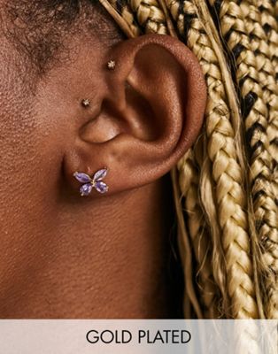 Orelia crystal butterfly design stud earrings in gold plate