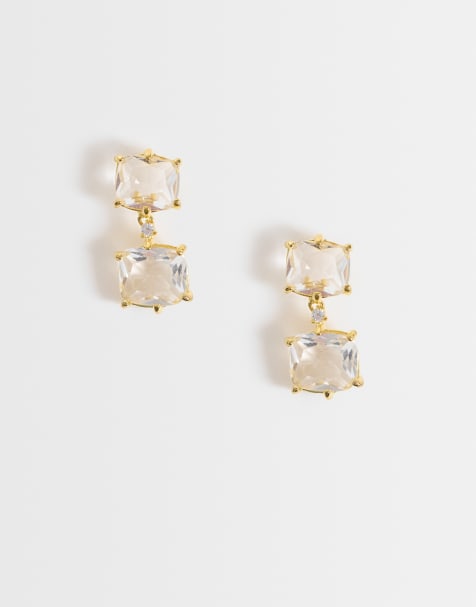Orelia crystal double drop earrings in 18k gold plated - view 1