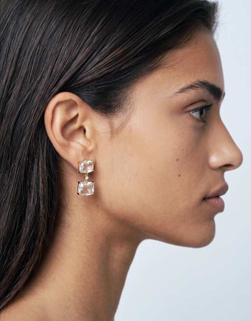 Orelia crystal double drop earrings in 18k gold plated, 2 of 5