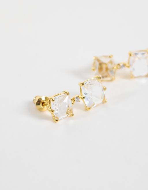 Orelia crystal double drop earrings in 18k gold plated, 3 of 5