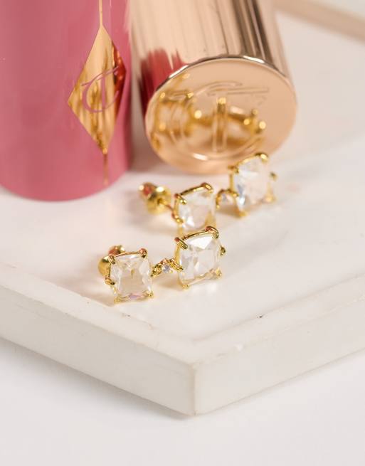 Orelia crystal double drop earrings in 18k gold plated, 5 of 5