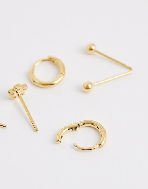 Orelia crystal flower and micro hoop earring pack in 18k gold plated, 2 of 4
