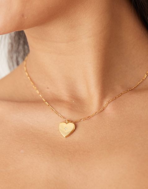 Orelia crystal heart locket necklace in gold plated - view 1