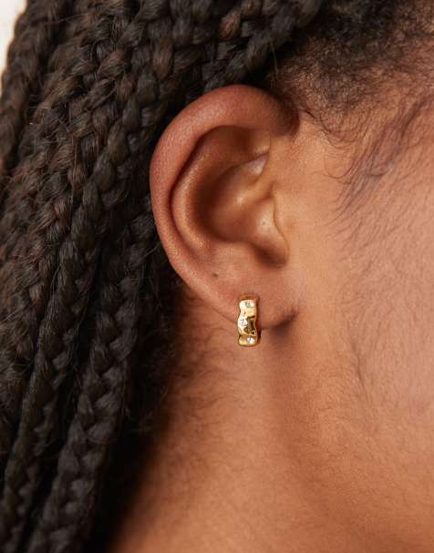 Orelia crystal molten huggie hoop earring in 18k gold plated - view 1
