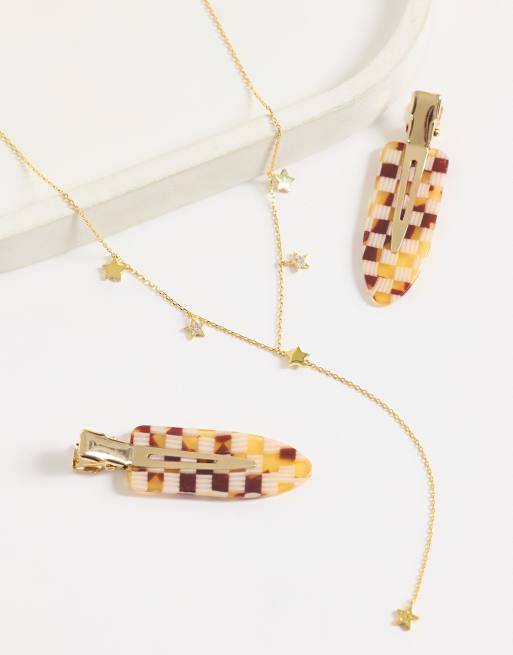 Orelia crystal multi star lariat necklace in 18k gold plated, 2 of 4