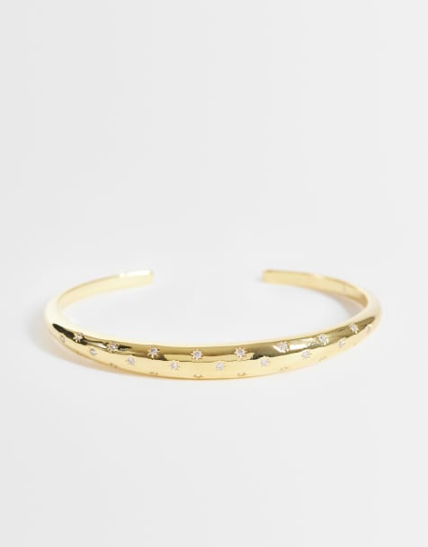Orelia crystal starburst domed bangle in 18k gold plated - view 1