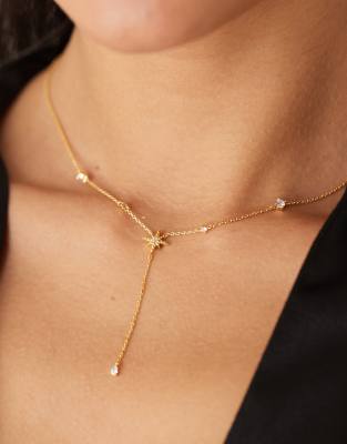 Orelia Orelia crystal starburst fine lariat necklace in gold plated