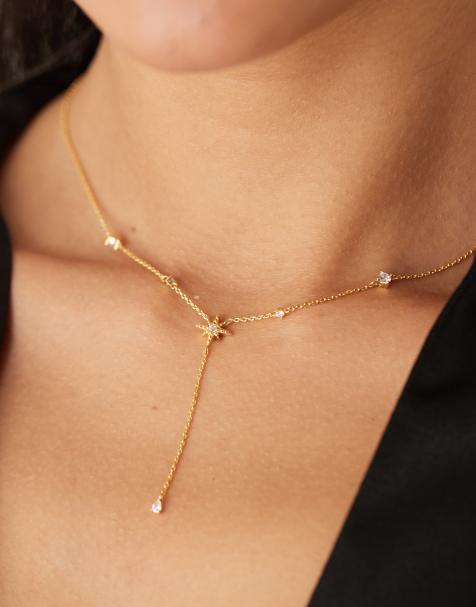 Orelia crystal starburst fine lariat necklace in gold plated - view 1
