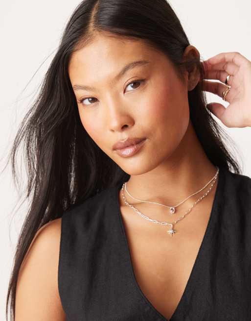 Orelia - Crystal Starburst - Gelaagde ketting verguld met zilver