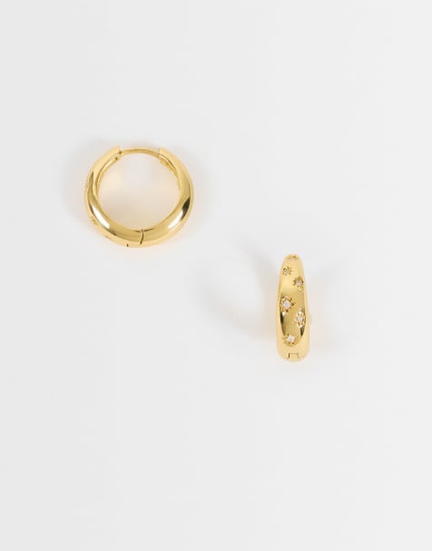 Orelia crystal starburst hoop earrings in 18k gold plated - view 1