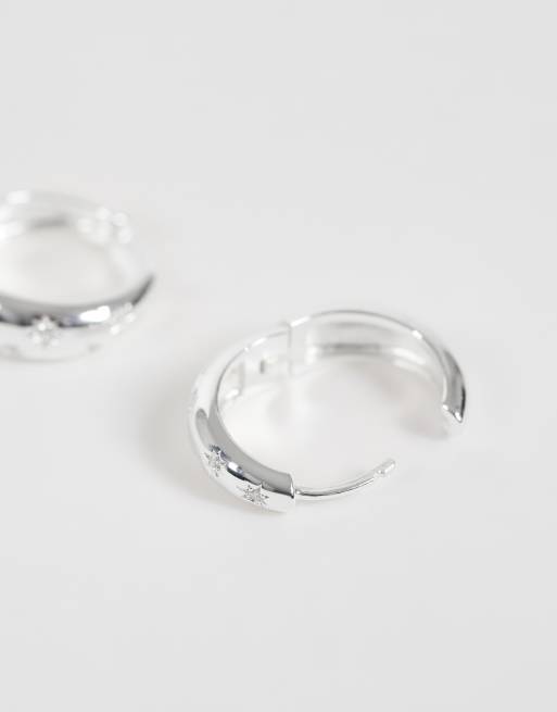 Orelia crystal starburst hoop earrings in silver, 4 of 5