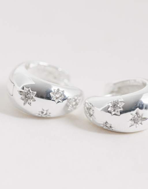 Orelia crystal starburst tapered huggie hoop earrings in silver, 4 of 4
