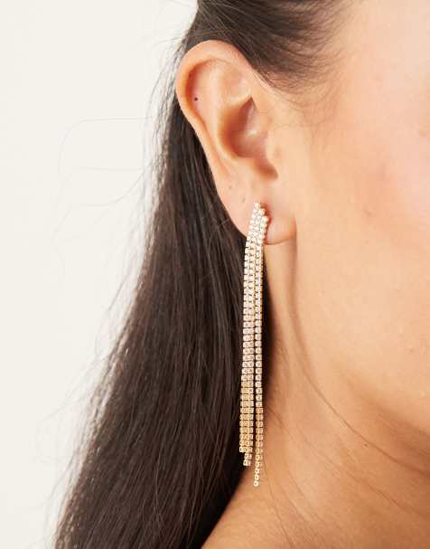 Orelia crystal waterfall chain drop earrings in gold plated - view 1