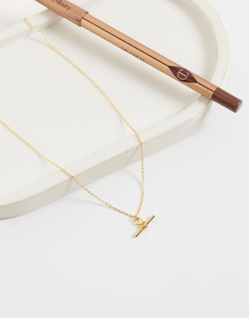 Orelia dainty T-bar knot necklace in 18k gold plated, 2 of 4