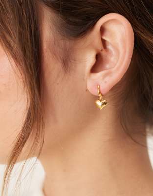 Orelia Orelia domed heart charm huggie hoop earrings in 18k gold plated