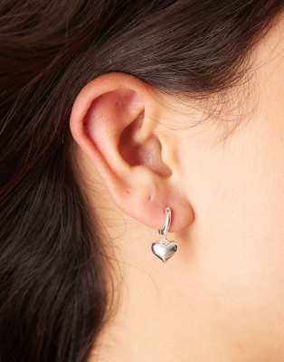 Orelia Orelia domed heart charm huggie hoop earrings in sterling silver plated