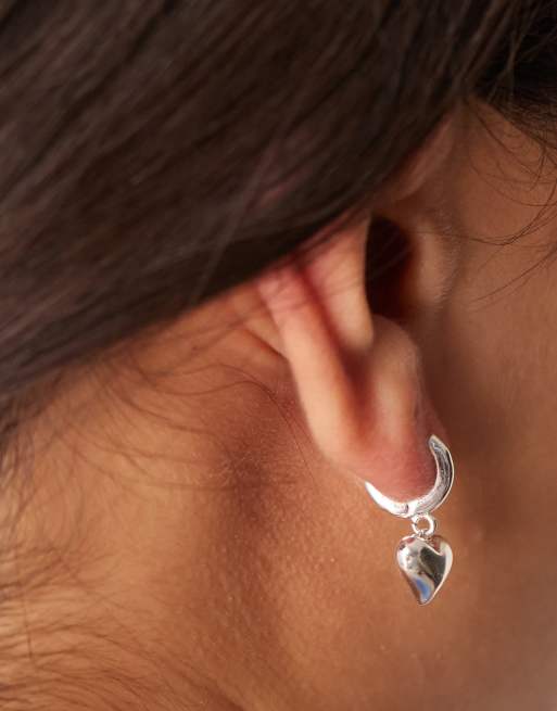 Orelia domed heart charm huggie hoop earrings in sterling silver