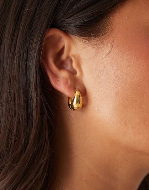 Orelia domed tapered hoop earrings in 18k gold plated - view 1