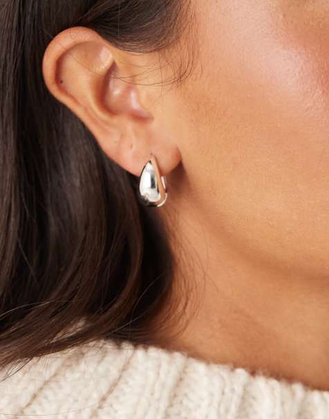 Orelia domed tapered hoop earrings in sterling silver plated - view 1