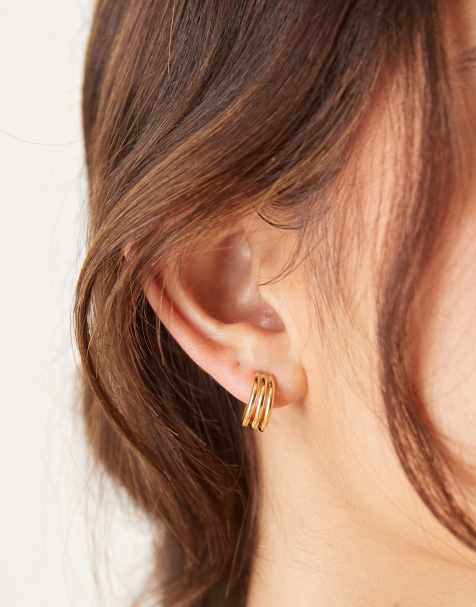 Orelia – Dreireihige Creolen mit 18-Karat-Vergoldung - view 1