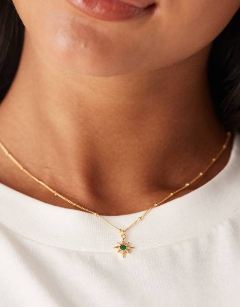 Orelia emerald starburst charm necklace in 18k gold plated - view 1