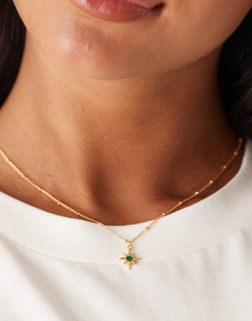 Orelia emerald starburst charm necklace in 18k gold plated