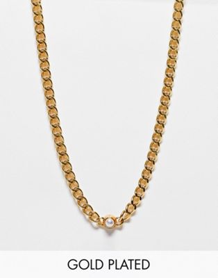 Orelia Exclusive 18K gold plated chain necklace with pearl - ASOS Price Checker