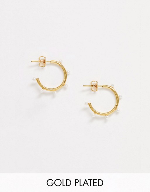 Orelia exclusive faux pearl hoop earrings in gold plate