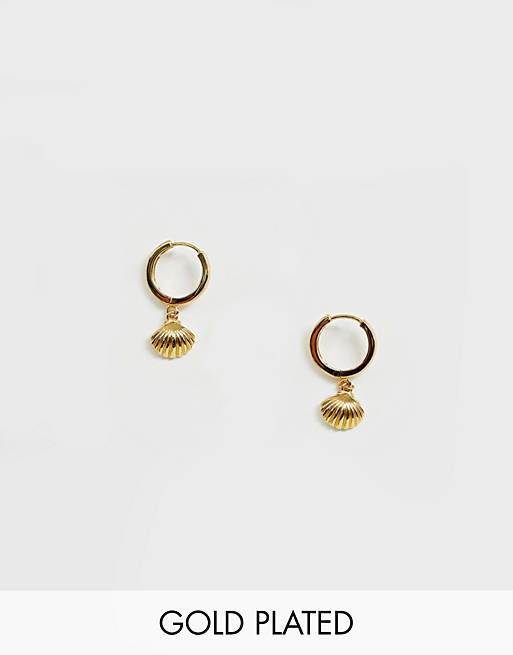 Orelia exclusive gold plated shell drop huggie hoop earrings | ASOS
