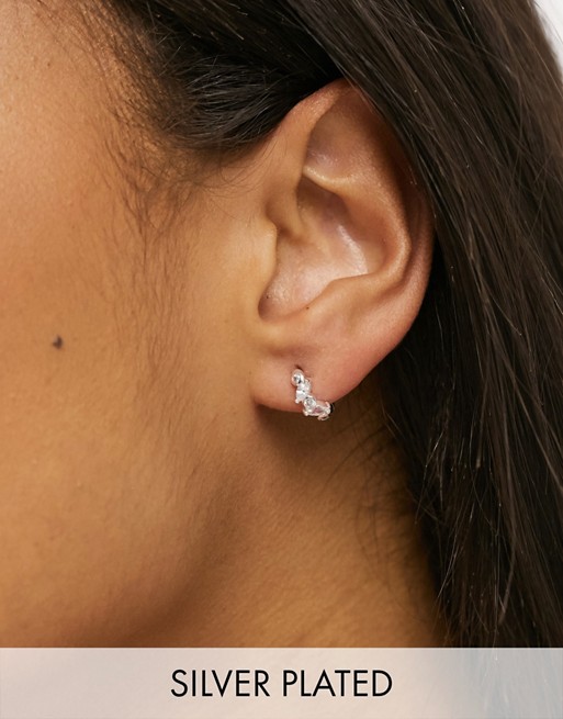 Orelia Exclusive navette crystal huggie hoop earrings in silver plate