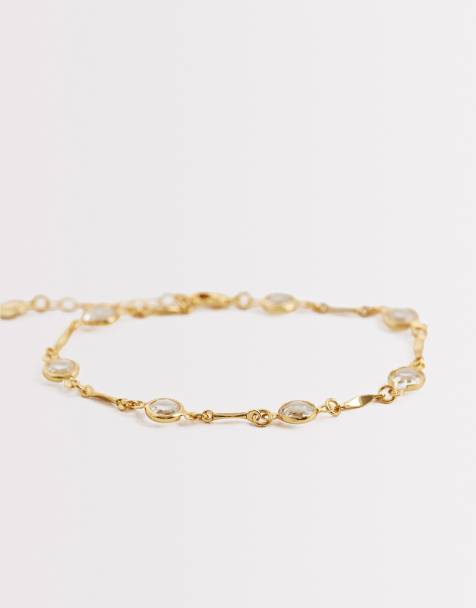 Orelia faceted crystal and link chain bracelet in 18k gold plated - view 1