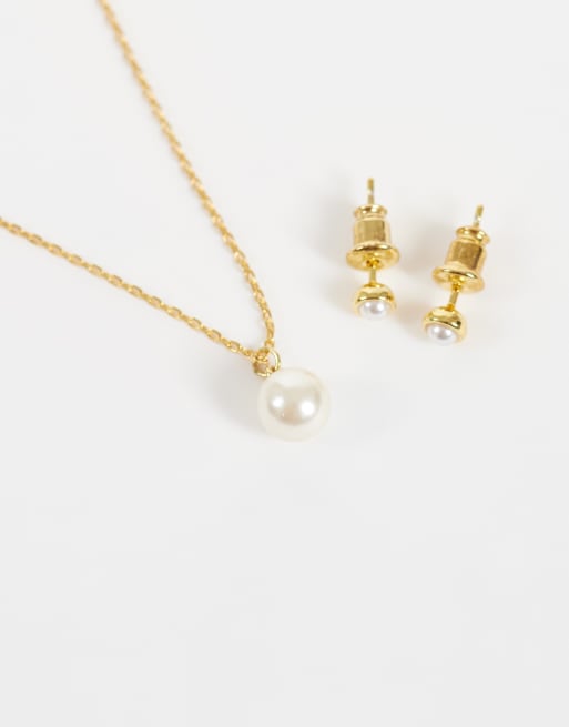 Orelia faux pearl necklace & Stud earring giftset in 18k gold plated, 3 of 3