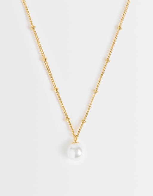 Orelia faux pearl satellite necklace 18k gold plated with burgundy giftbox, 2 of 3