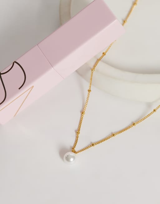 Orelia faux pearl satellite necklace 18k gold plated with burgundy giftbox, 3 of 3