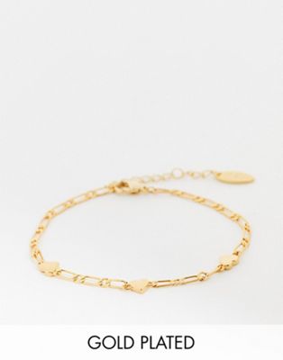 Orelia figaro chain bracelet with hearts in gold plate