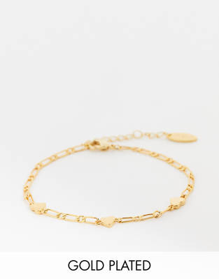 Orelia Orelia figaro chain bracelet with hearts in gold plate