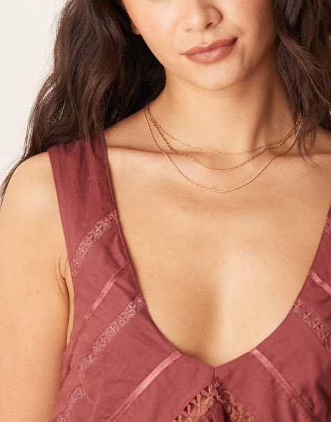 Orelia fine chain 3-row necklace in 18k gold plated - view 1