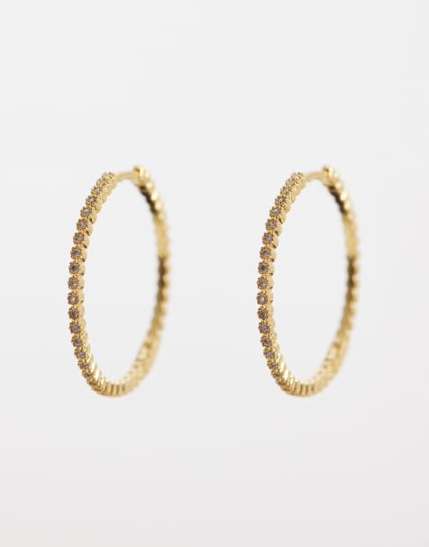 Orelia fine pave mid-size hoop earrings in 18k gold plated - view 1