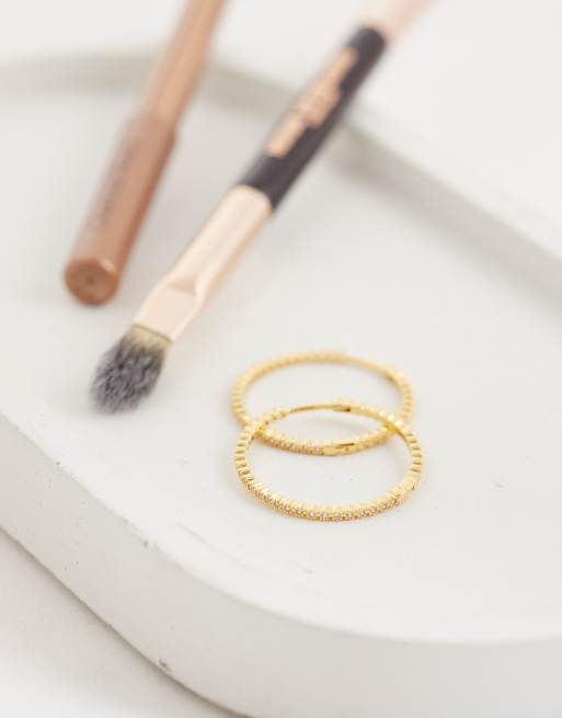Orelia fine pave mid-size hoop earrings in 18k gold plated, 2 of 4
