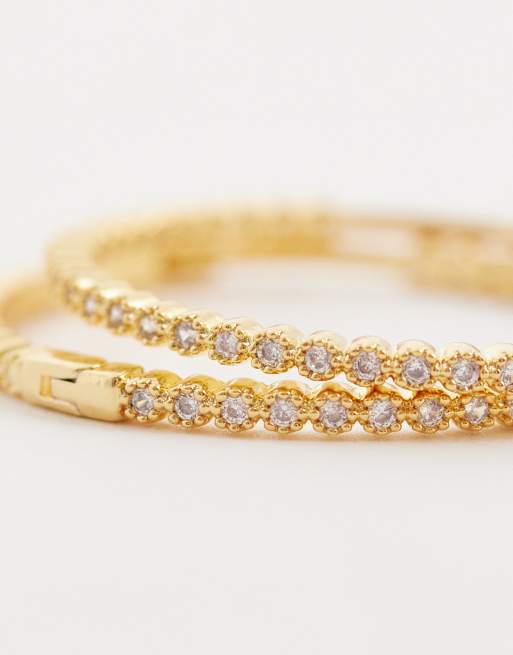 Orelia fine pave mid-size hoop earrings in 18k gold plated, 3 of 4