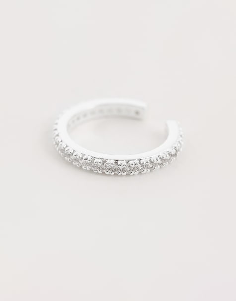 Orelia fine pave single ear cuff in silver - view 1