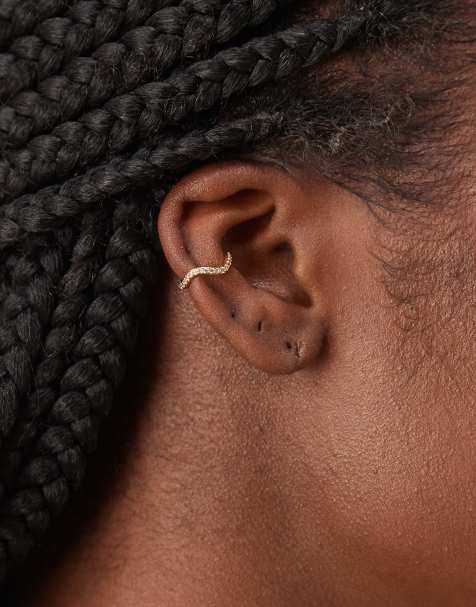 Orelia fine pave wave ear cuff in 18k gold plated - view 1
