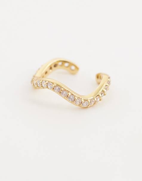 Orelia fine pave wave ear cuff in 18k gold plated - view 1